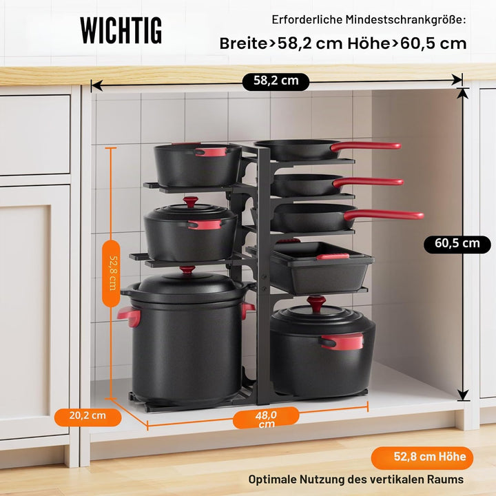 MUDEELA Topf- und Pfannen-Organizer unter dem Schrank, 53,3 cm Höhe, robuster, verstellbarer Topf, P