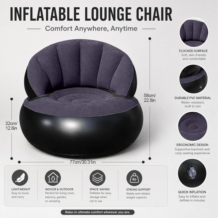 CEWROM Aufblasbares Sofa, Aufblasbarer Sessel, Sessel, Sofa und Couch mit Beflockter Oberfläche für