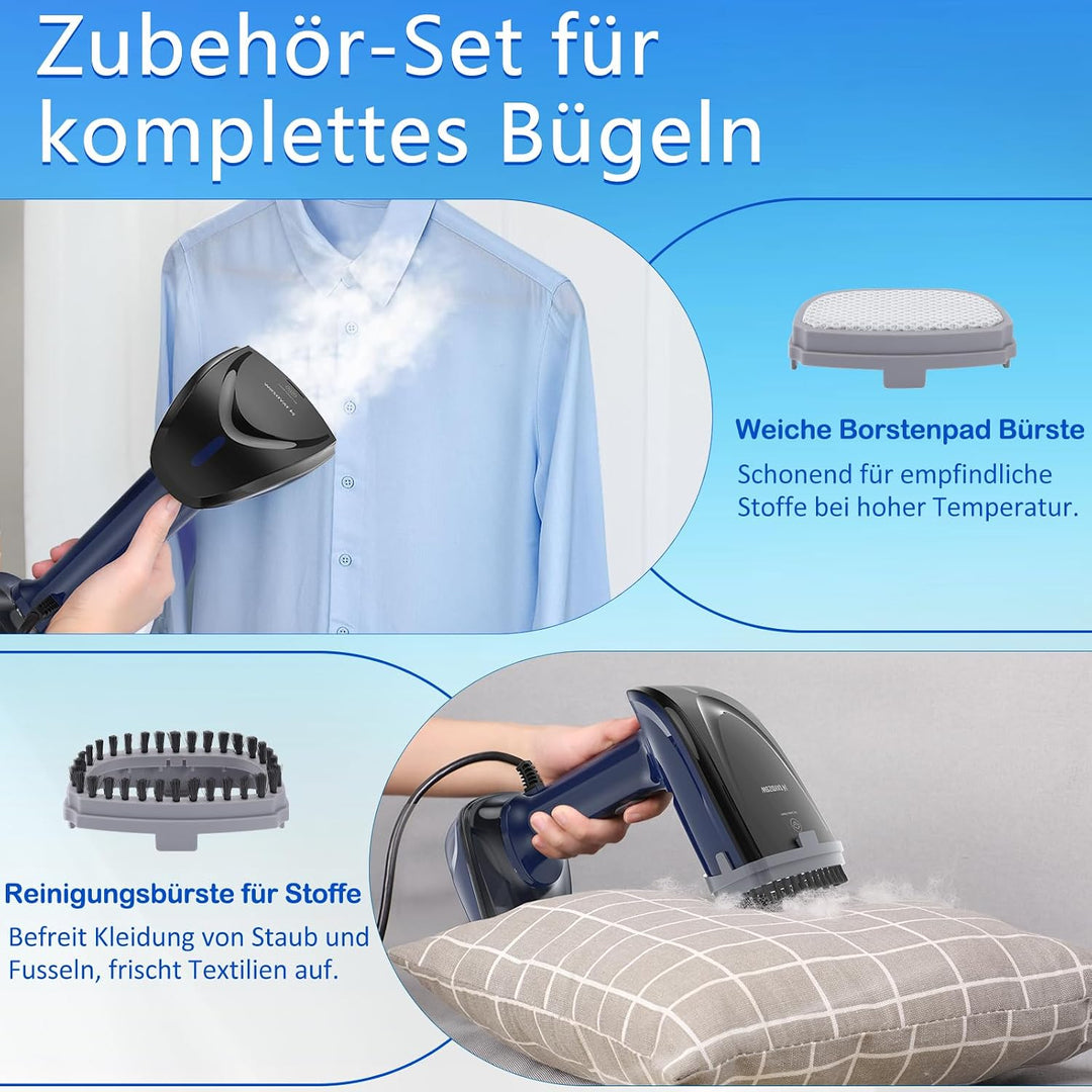 1800W Tragbarer Dampfglätter für Kleidung, 20-Sekunden Aufheizzeit | 2-in-1 Bügeleisen &amp; Faltenentfe