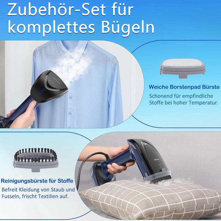 1800W Tragbarer Dampfglätter für Kleidung, 20-Sekunden Aufheizzeit | 2-in-1 Bügeleisen &amp; Faltenentfe