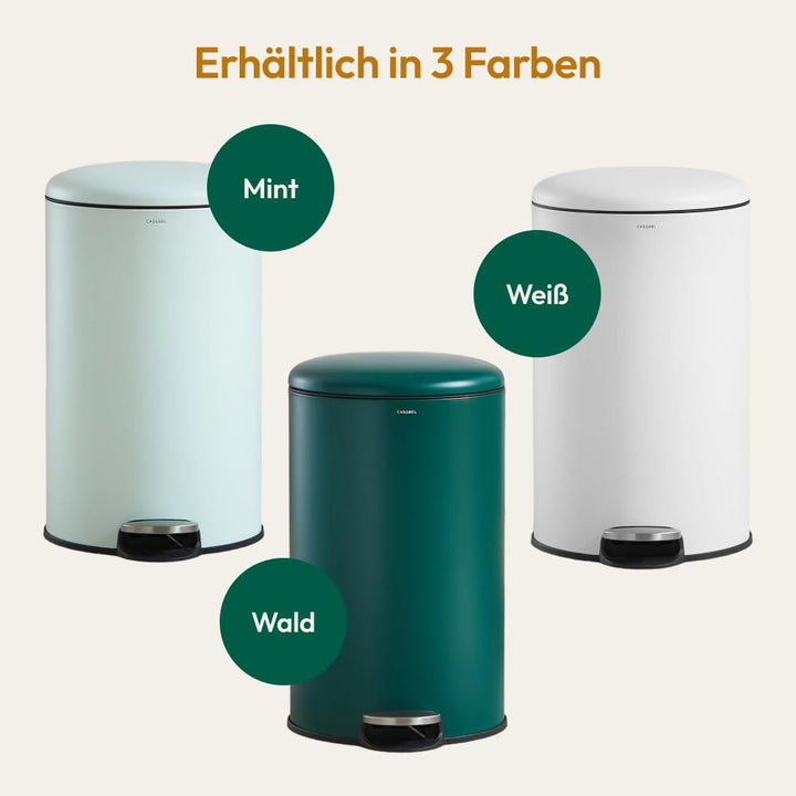 CASABEL runder Küchenabfalleimer 50L, Edelstahl, Mintgrün | Pedalöffnung, Soft-Close, fingerabdruckr