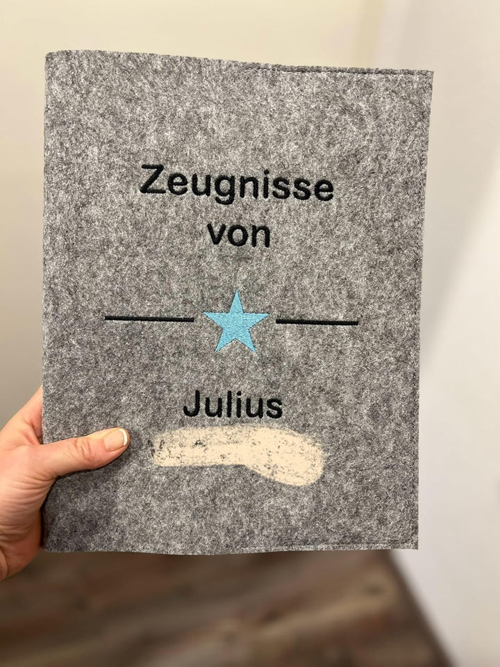 Generisch Zeugnismappe A4 aus Filz | nach Wunsch personalisiert | hochwertig Bestickt | Schulkind |