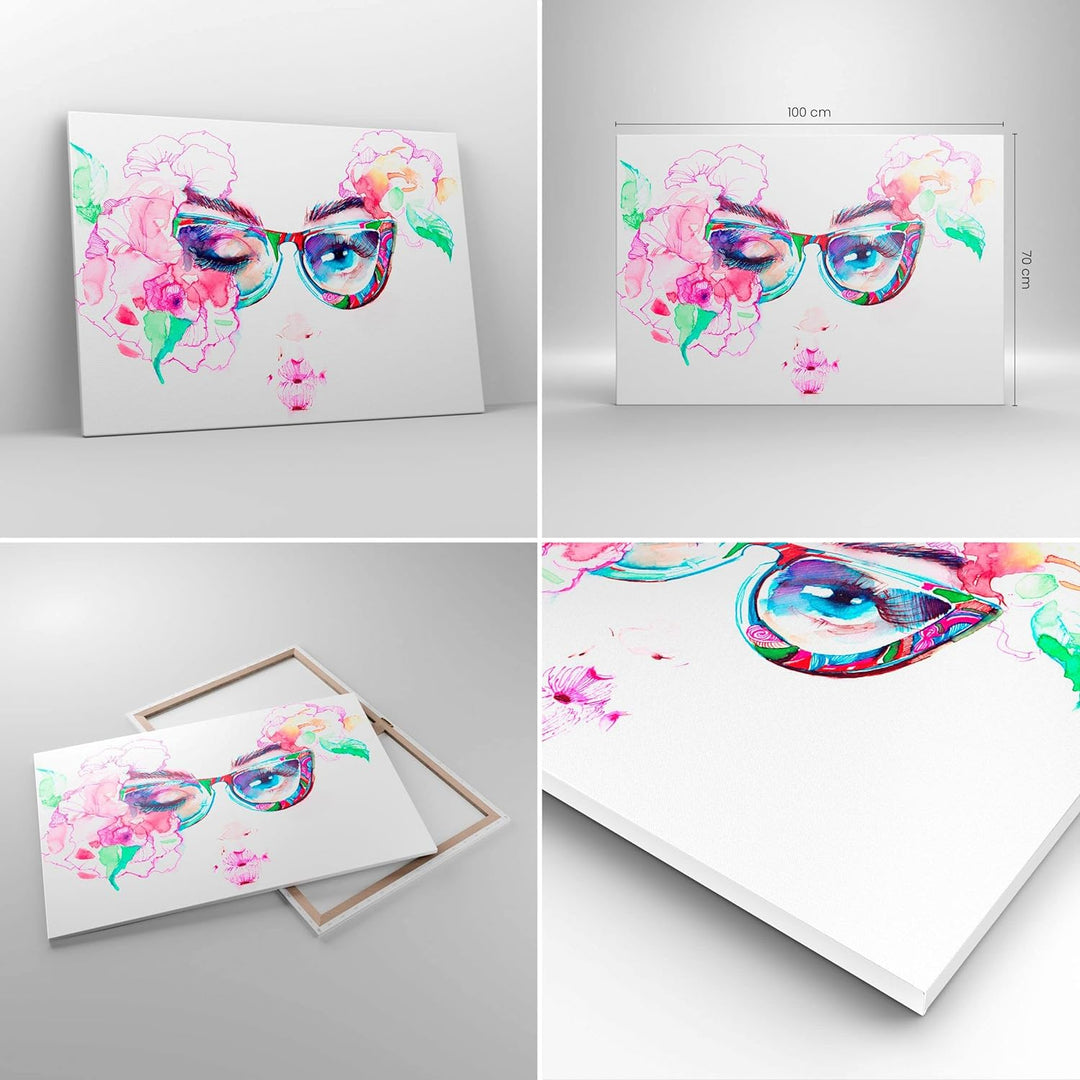 Bilder auf Leinwand 100x70cm Leinwandbild Gläser Augapfel weiblich Farbe Gross Wanddeko Bild Schlafz