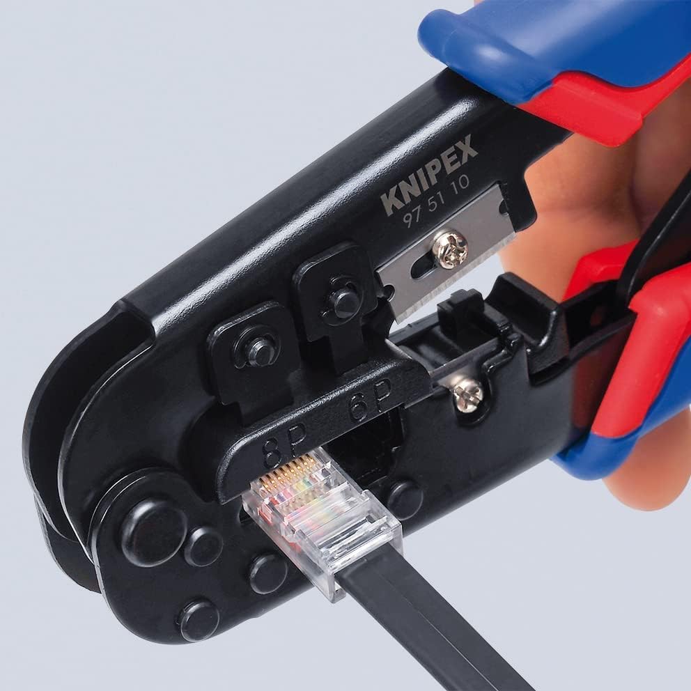 Knipex Crimpzange für Westernstecker brüniert, mit Mehrkomponenten-Hüllen 190 mm (SB-Karte/Blister)