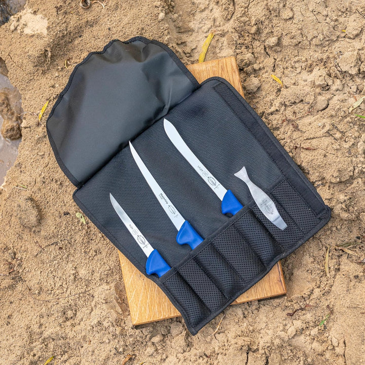 DICK Textil-Rolltasche "Angler" 4-tlg. (Masse 34,50 x 35,50 x 6 cm, mit Grätenpinzette, Ausbeinmesse