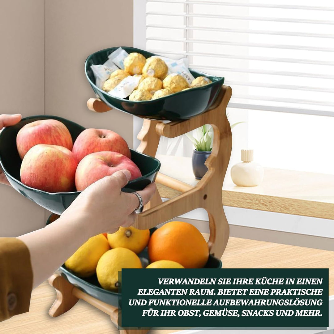 Obst Etagere mit 3 Etagen, Dunkelgrün Obstschalenständer 3 Stöckig Obstschale, Stabil &amp; Ohne zu Zitt