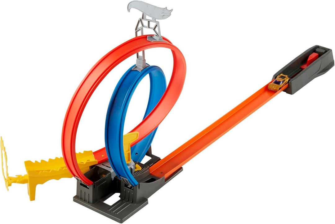 Hot Wheels GND92 - Energy Trackset mit zweifachem Looping und 1 Hot Wheels Fahrzeug, Autorennbahn, t