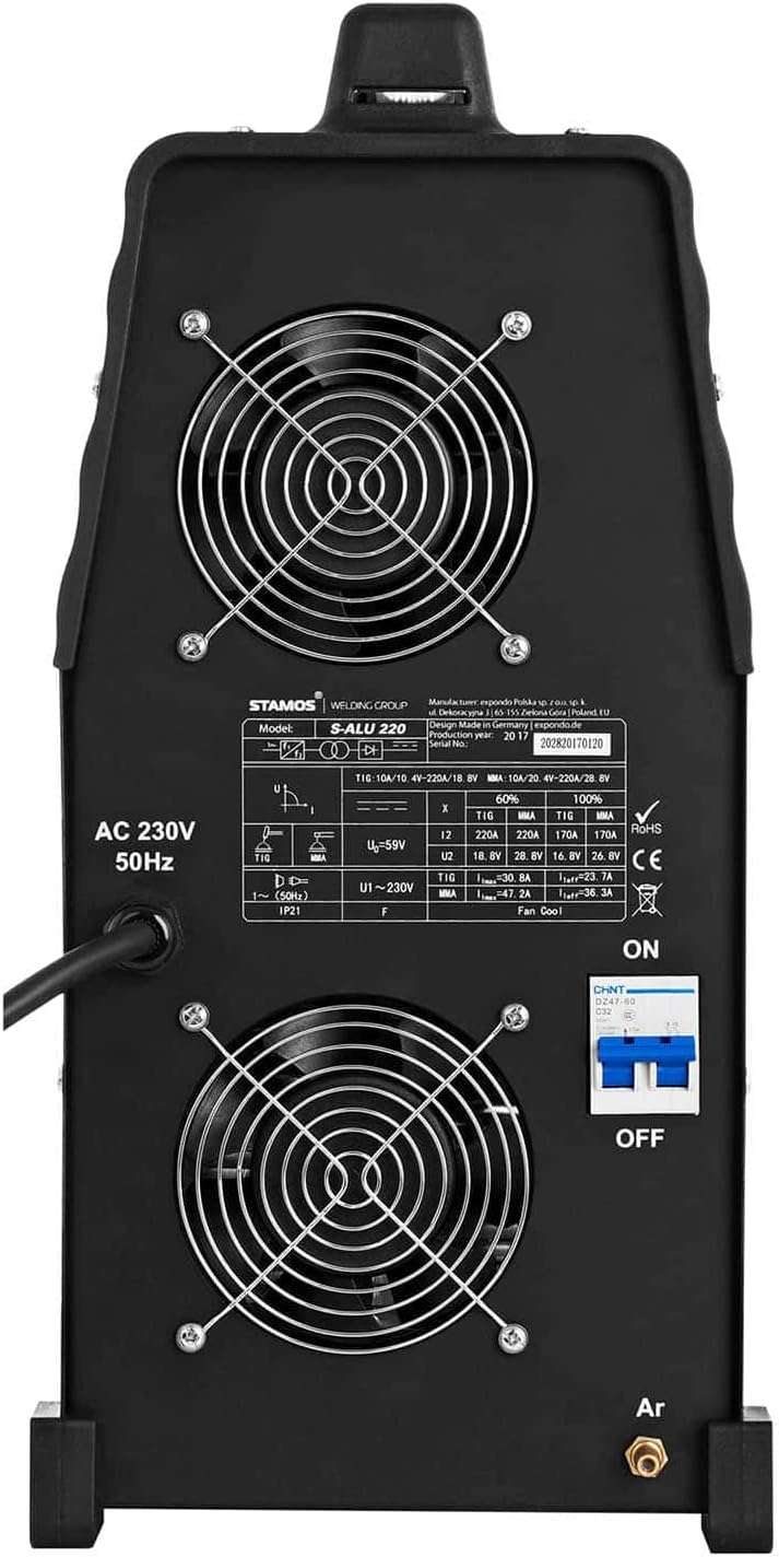 Stamos Welding ALU Schweissgerät WIG AC-DC/MMA E-Hand Inverter S-ALU 220 PRO (220 A / 60% DC, 8 Mete