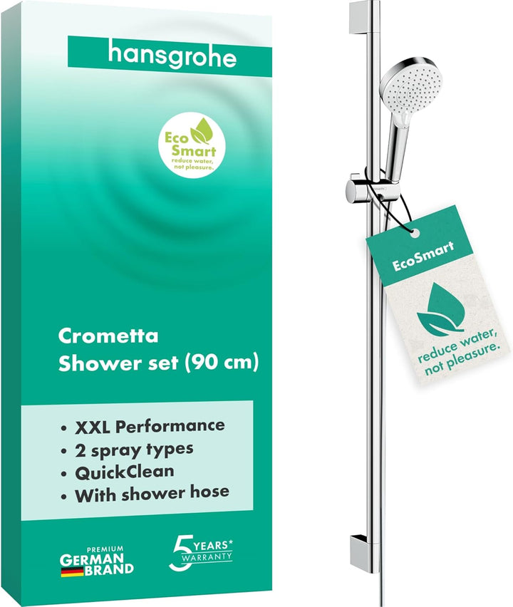 hansgrohe Crometta wassersparendes Duschset 0,90m, 2 Strahlarten, Weiss/Chrom Weiss/Chrom 0,90m Set