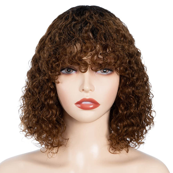 FASHION IDOL Bob Curly Echthaar-Perücken mit Pony Short Curl Bob Perücken Echthaar brasilianische Vi