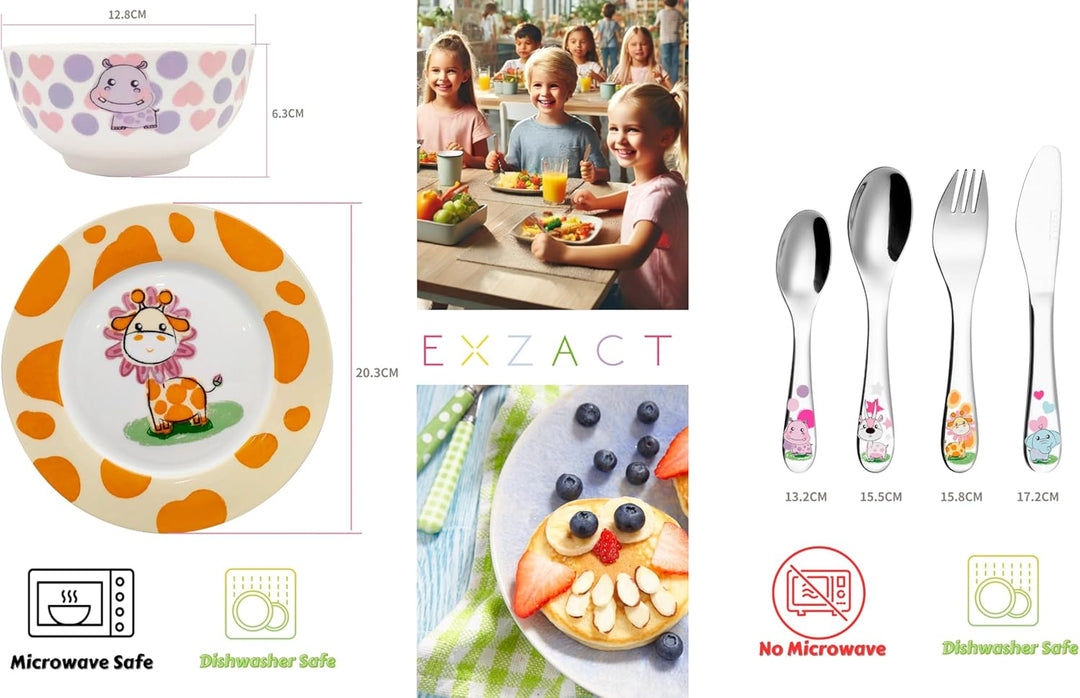 Exzact Besteck Geschenkset 6 Stücken aus Edelstahl/Kindergeschirr - 1 x Schale, 1 x Teller, 1 x Tafe