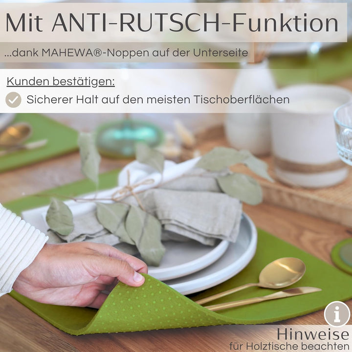 MAHEWA® 6er Set Premium Filz Tischset Platzset mit 6X Glasuntersetzer 1x Halter und 6X Bestecktasche