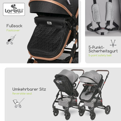 Lorelli Kinderwagen Alba 2 in 1 mit Liegeposition, Kombikinderwagen, Baby Buggy klein zusammenklappb