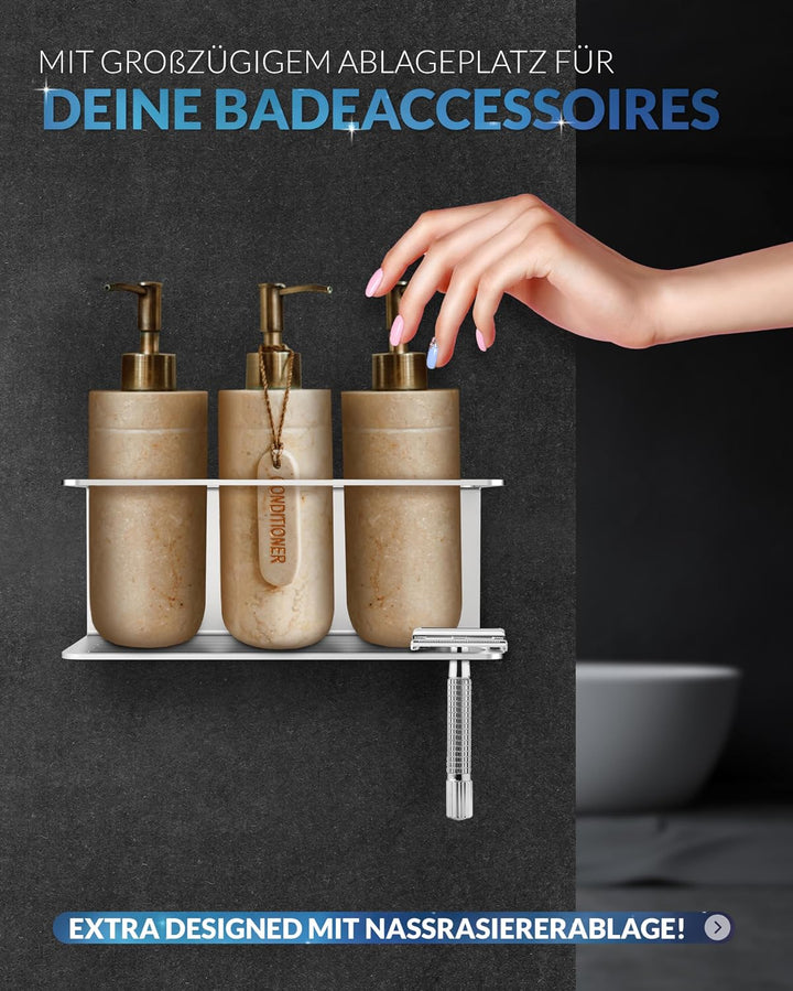 Duschablage ohne Bohren zum Hängen - Edelstahl Duschregal, Duschkorb - Einfache Montage mit Klebepad