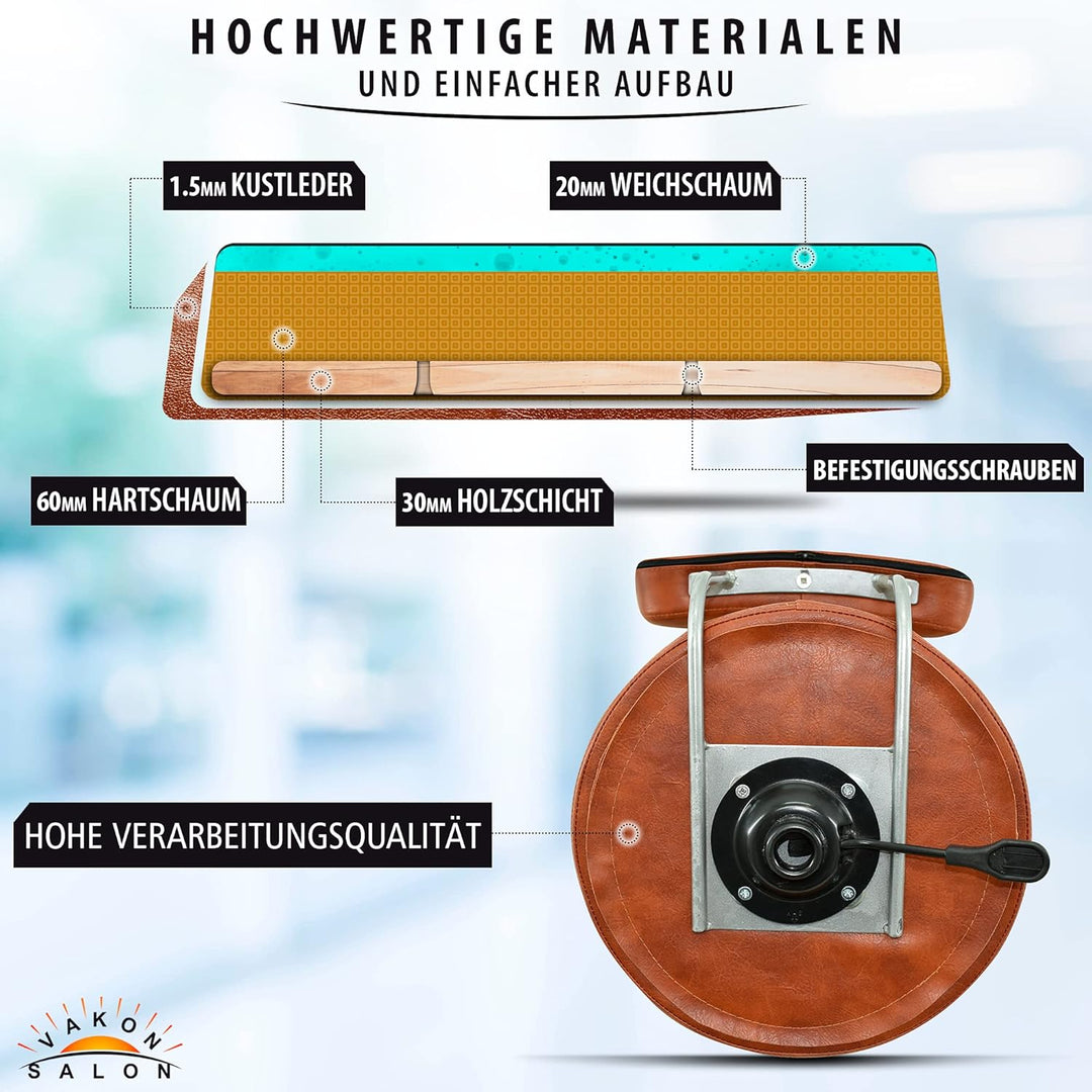 VAKON SALON - Premium Rollhocker in Hellbraun mit Lehne und Fussring - Höhenverstellbar 55-75 cm - R