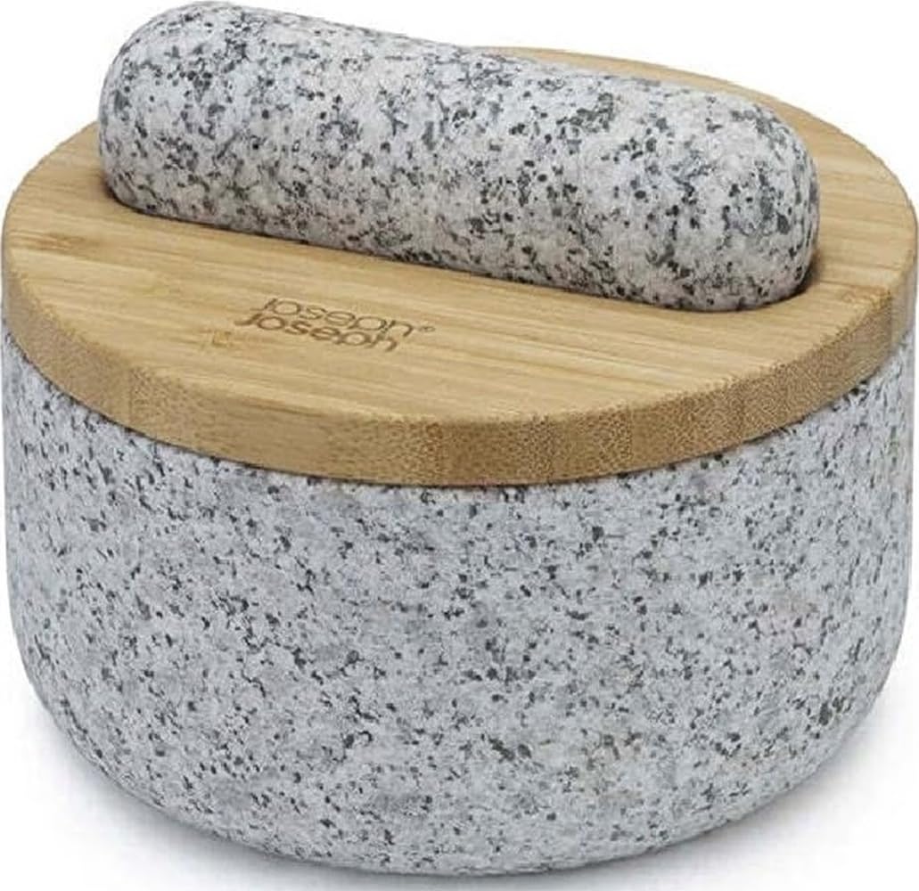 Joseph Joseph Dash Granit Mörser und Stössel Ø 15,5 cm mit Bambusdeckel, Bambus, grau