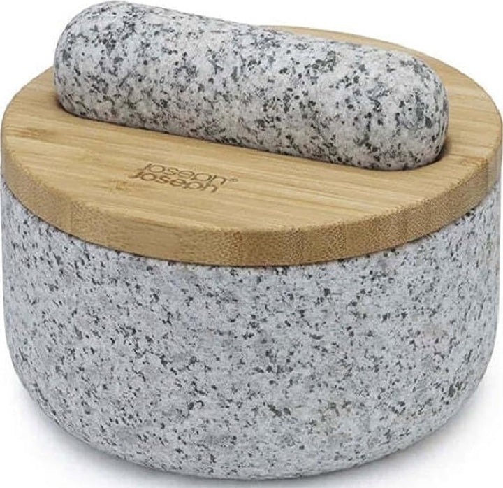 Joseph Joseph Dash Granit Mörser und Stössel Ø 15,5 cm mit Bambusdeckel, Bambus, grau