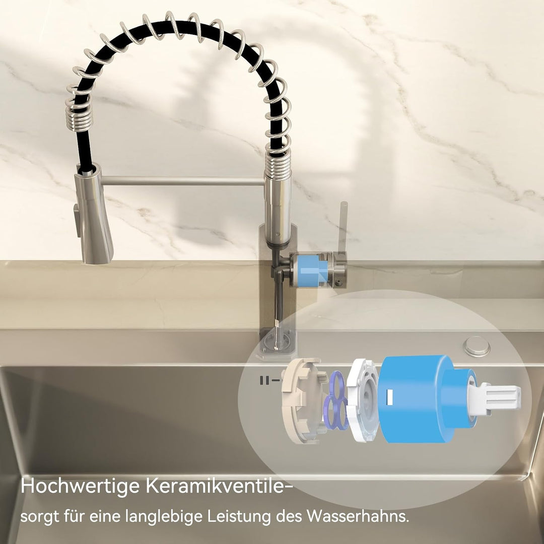 Wasserhahn Küche, SEMANEY Hochdruck Küchenarmatur Ausziehbar, Armatur Küche mit Brause 2 Strahlarten