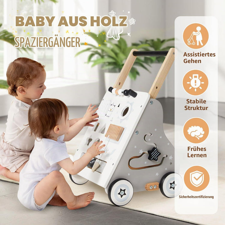 Labebe Lauflernwagen Holz, 8-in-1 Verwendung als Laufwagen, Baby Lauflernhilfe Holz mit gummierten H