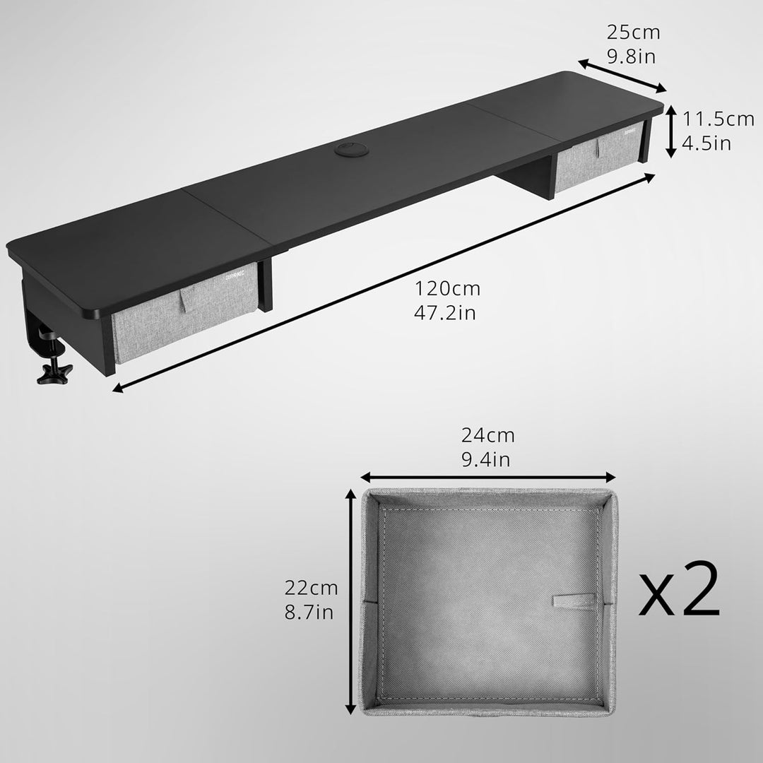 Duronic DD2 BK Schreibtischaufsatz für 2 Monitore, Schreibtisch Erweiterung mit Schubladen, 120 x 25