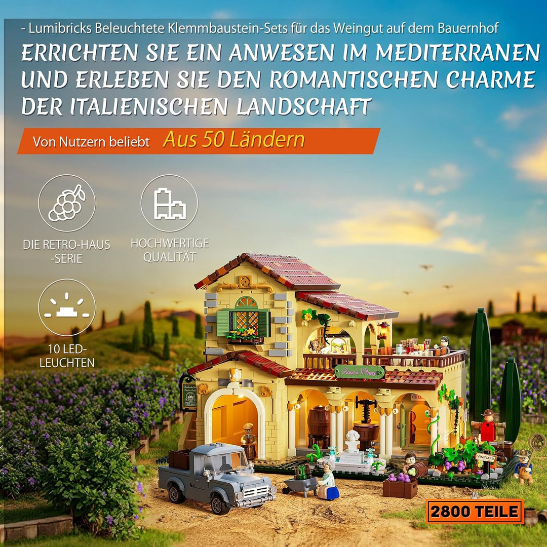 Lumibricks Weinbau-Anwesen Beleuchtungs Bausteine Set – 2800 Teile Mediterranes Toskana-Weingut mit
