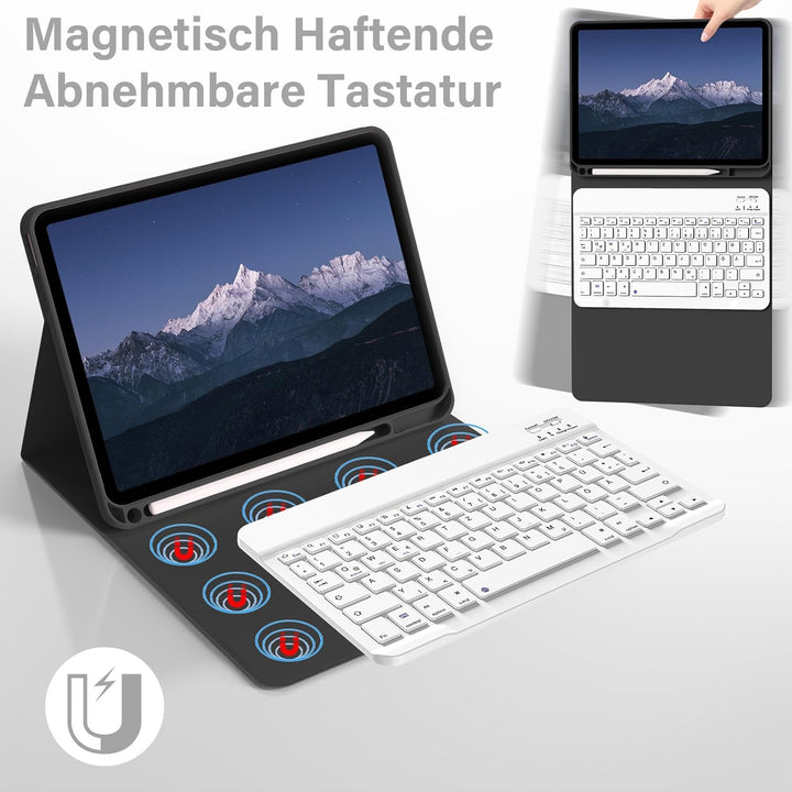 Hülle mit Tastatur für iPad A16 11. /10.Generation 11/10,9 Zoll 2025/2022, Magnetisches Anti-Detach