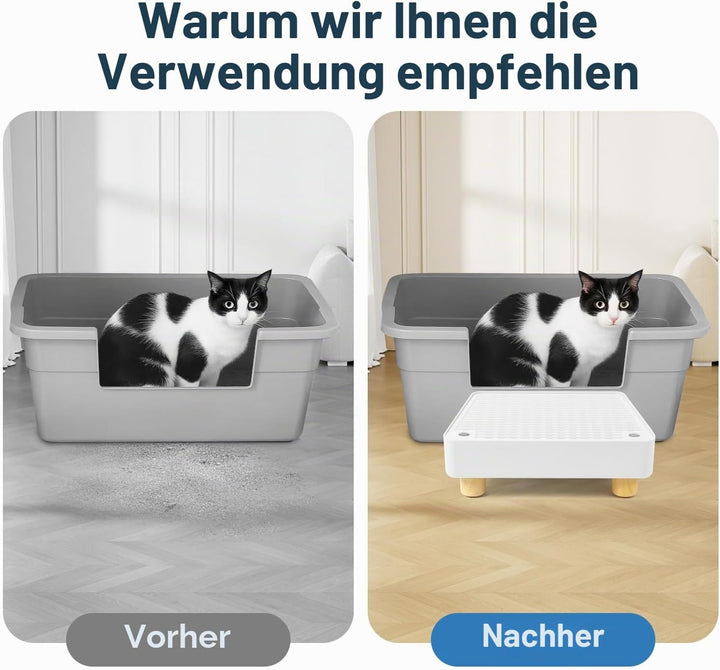 Katzentoilettenrampe, Katzen Treppen &amp; Stufen mit Holzfüsse Filterfunktion, leicht zu reinigender Ti