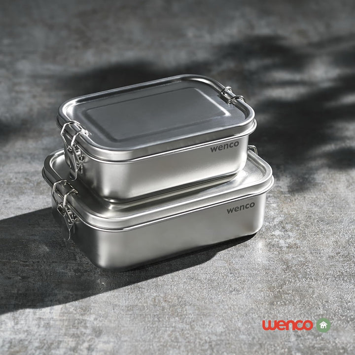 wenco Lunchbox Edelstahl Gross mit 1100ml Füllmenge – Brotdose mit Fächern, Entfernbare Trennwand un