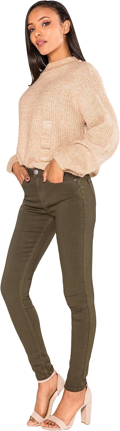Nina Carter P106 Damen Jeanshosen Slim Fit Push-Up Skinny Jeans Mid-High Waist M Slim Khaki (P106-2)