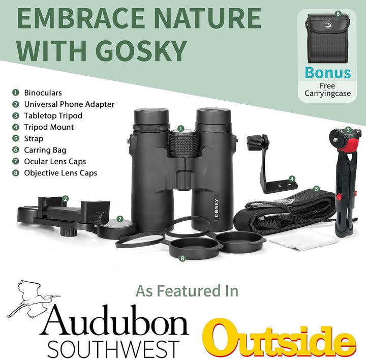 Gosky 8 x 42 Dachprismen-Fernglas für Erwachsene, HD-Fernglas für Vogelbeobachtung, Reisen, Sternenb
