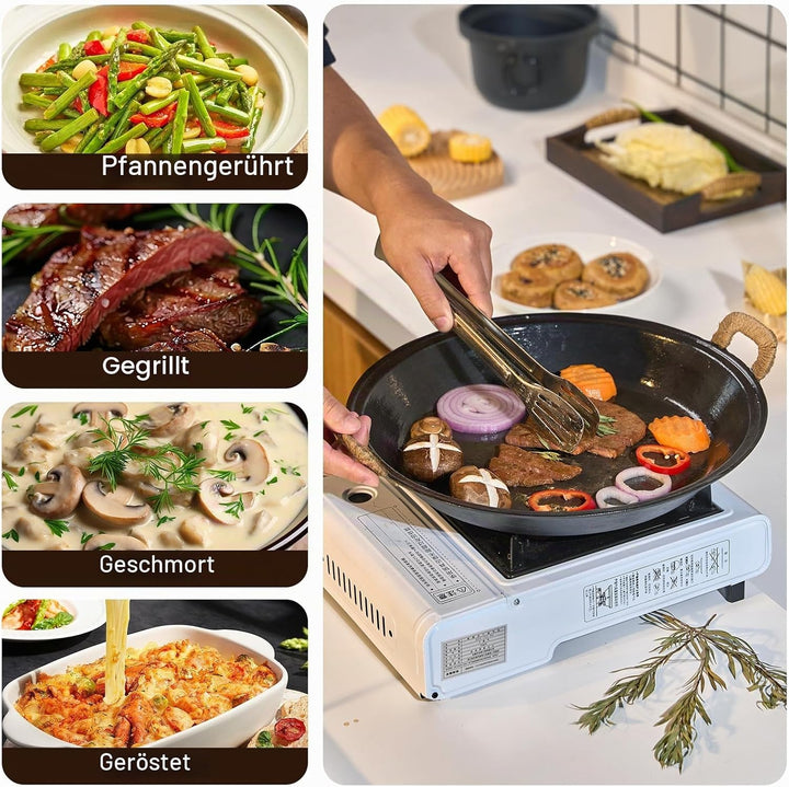 WANGYUANJI Gusseisenpfanne 36 cm – Grosse Grillpfanne mit zwei Griffen, Für Gas-, Elektro- &amp; Indukti