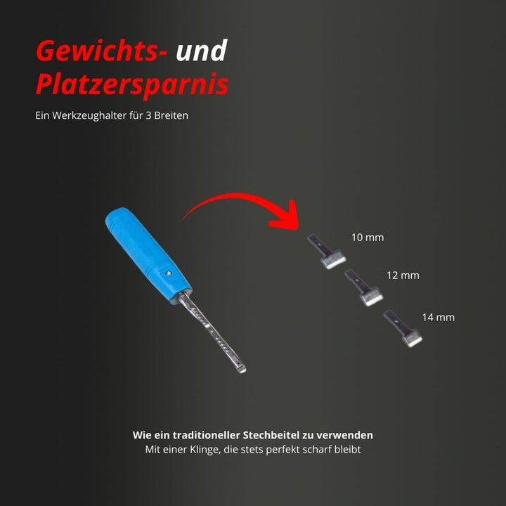 RALI Shark S Professionelles Holzbeitel-Set für Holzbearbeitung mit 3 austauschbaren Klingen 10, 12