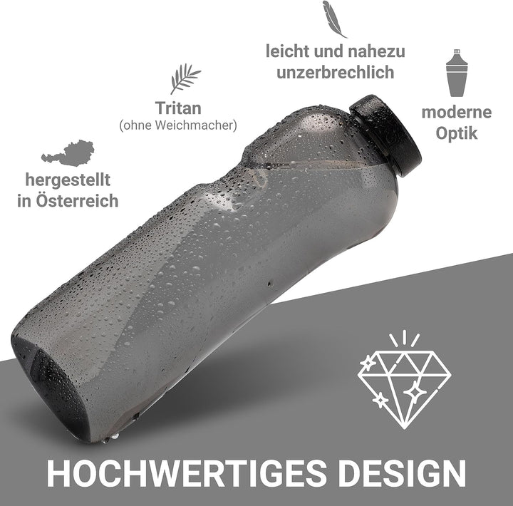 Kavodrink 10 x Tritan Trinkflasche 0,75L Wasserflasche schwarz Sportflasche BPA frei Flasche 750ml