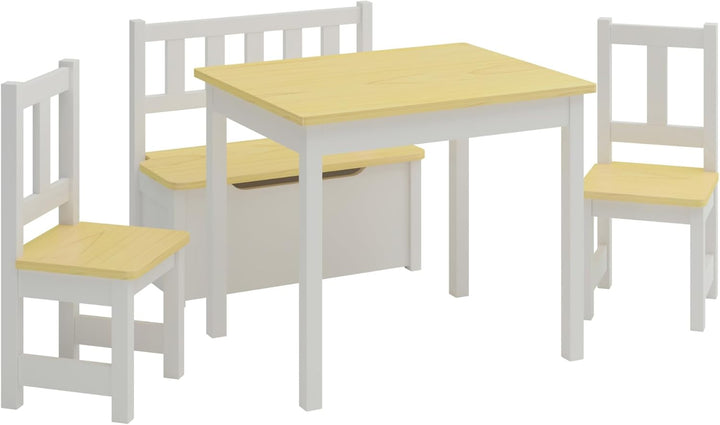 [en.casa] Kindertischset Lousame mit aufklappbarer Sitzbank und 2 Stühlen Kindertisch-Set Kindermöbe