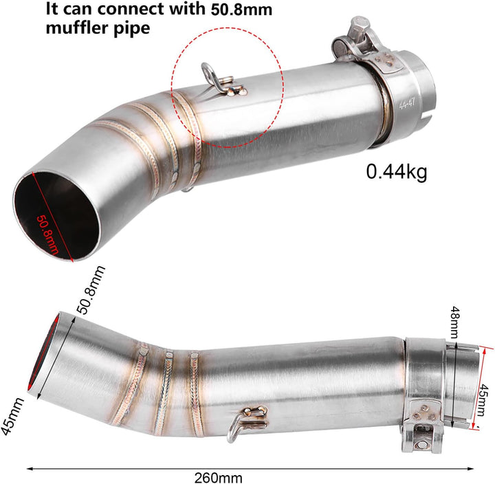Motorrad Auspuff Qiilu Auspuff Mittelteil aus rostfreiem Stahl für CBR500R CB500X 2013-2015