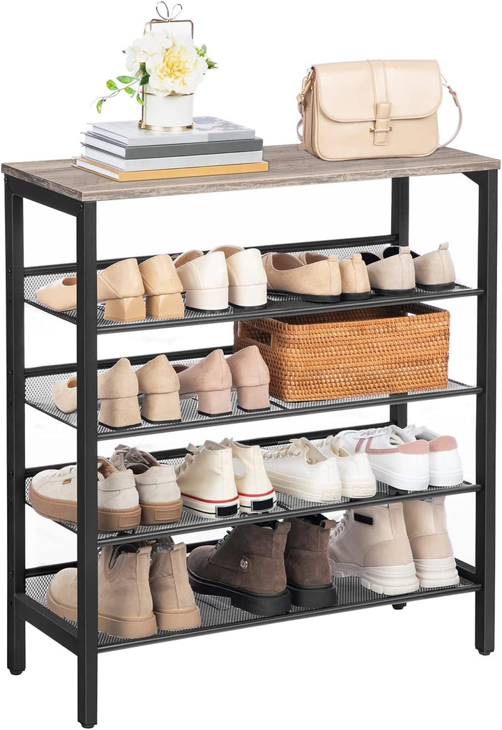 HOOBRO Schuhregal, 5-lagiges Schuhschrank, Verstellbares Schuhablage, Flach und Neigbar, Langlebig u
