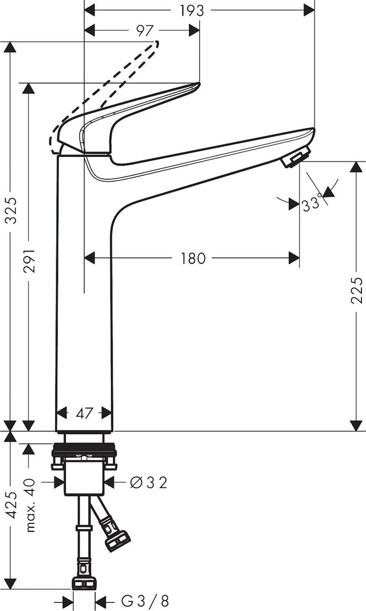 hansgrohe Wasserhahn Novus wassersparende Armatur (Auslauf Höhe 230mm ohne Ablaufgarnitur) Chrom Chr