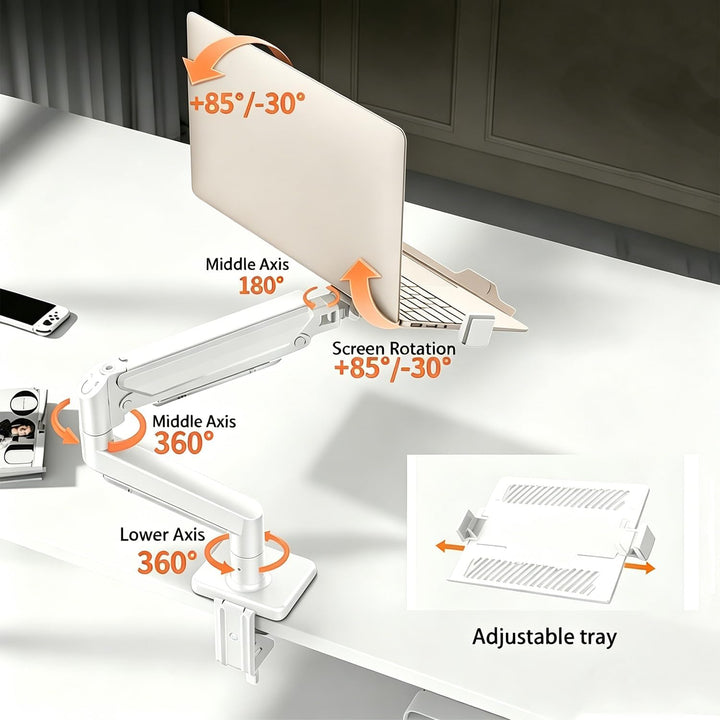 Laptop Arm,2-In-1 Monitorhalter Mit Laptopablage, Belastbar Bis 10 Kg,Verstellbarer Laptoparm,Kompat