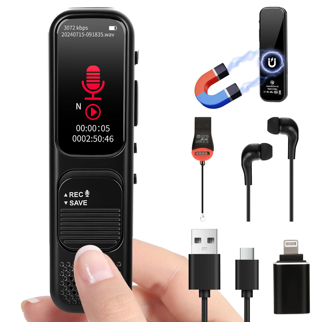 64 GB Diktiergerät Digital mini – Magnetisches Sprachaktiviertes Aufnahmegerät mit DSP-Rauschunterdr