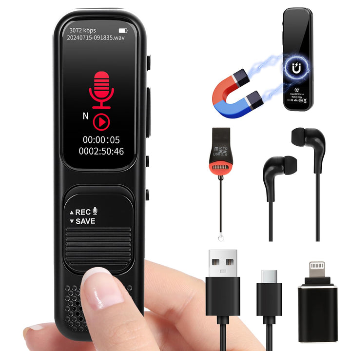 64 GB Diktiergerät Digital mini – Magnetisches Sprachaktiviertes Aufnahmegerät mit DSP-Rauschunterdr