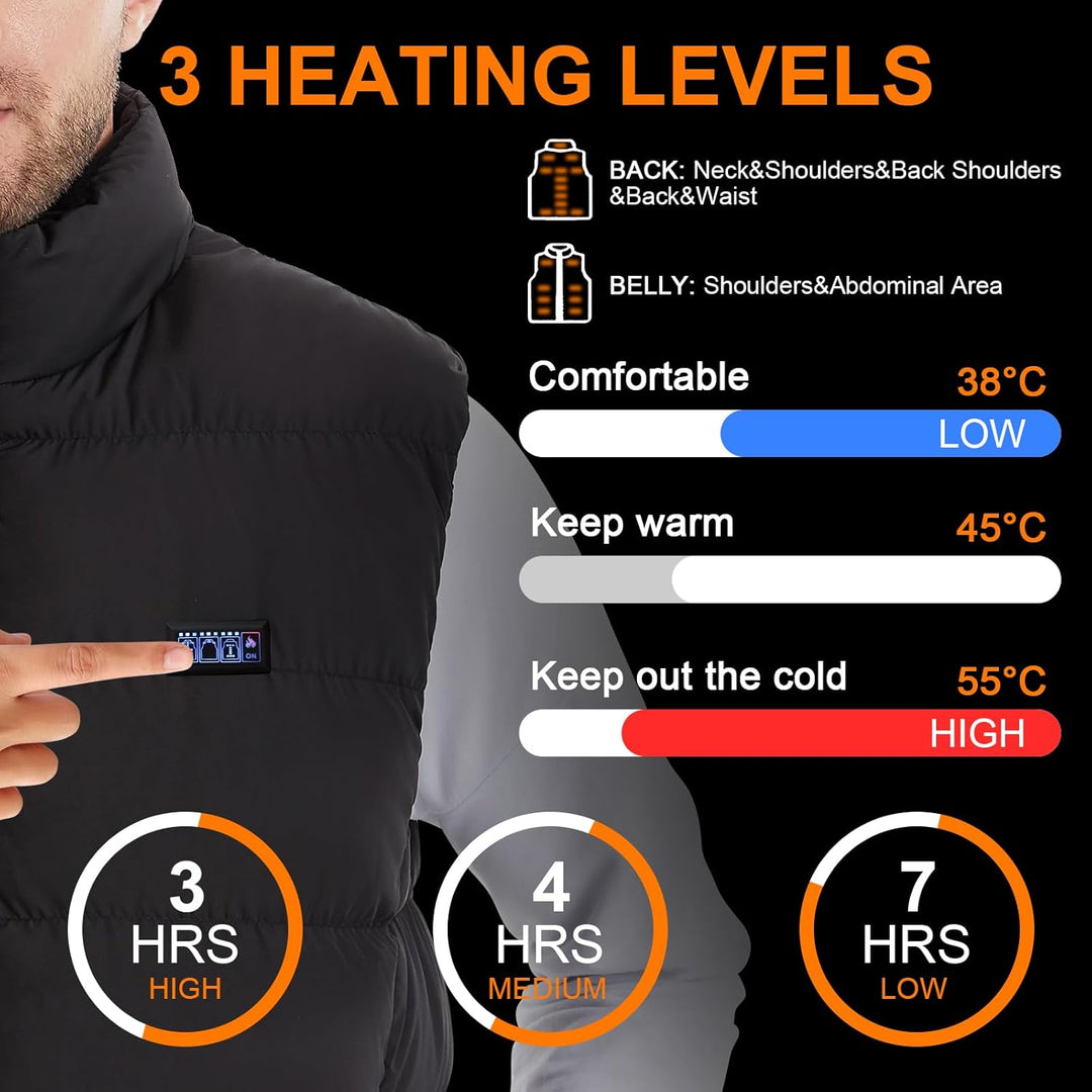 Beheizte Weste, Beheizbare Jacke Elektrische mit 3 Heizmodi, Winter Warm Draussen USB Aufladung Eins