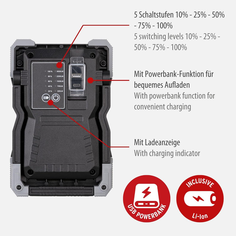 Brennenstuhl Akku LED Arbeitsstrahler Rufus/LED Arbeitsleuchte für Werkstatt (LED Baustrahler mit Po