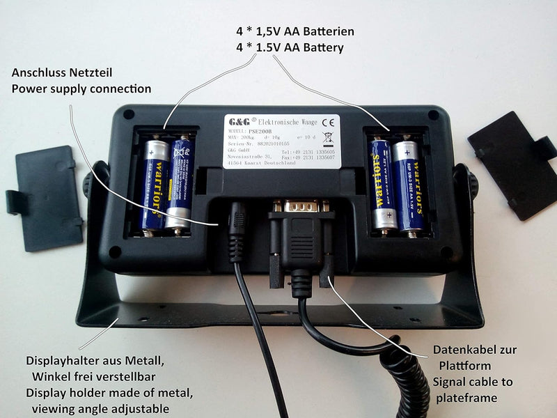 G&G PSB-B Paketwaage Plattformwaagen 200kg/10g, 38cm X 32cm LED mit Netzteil oder Batteriebetrieb (2