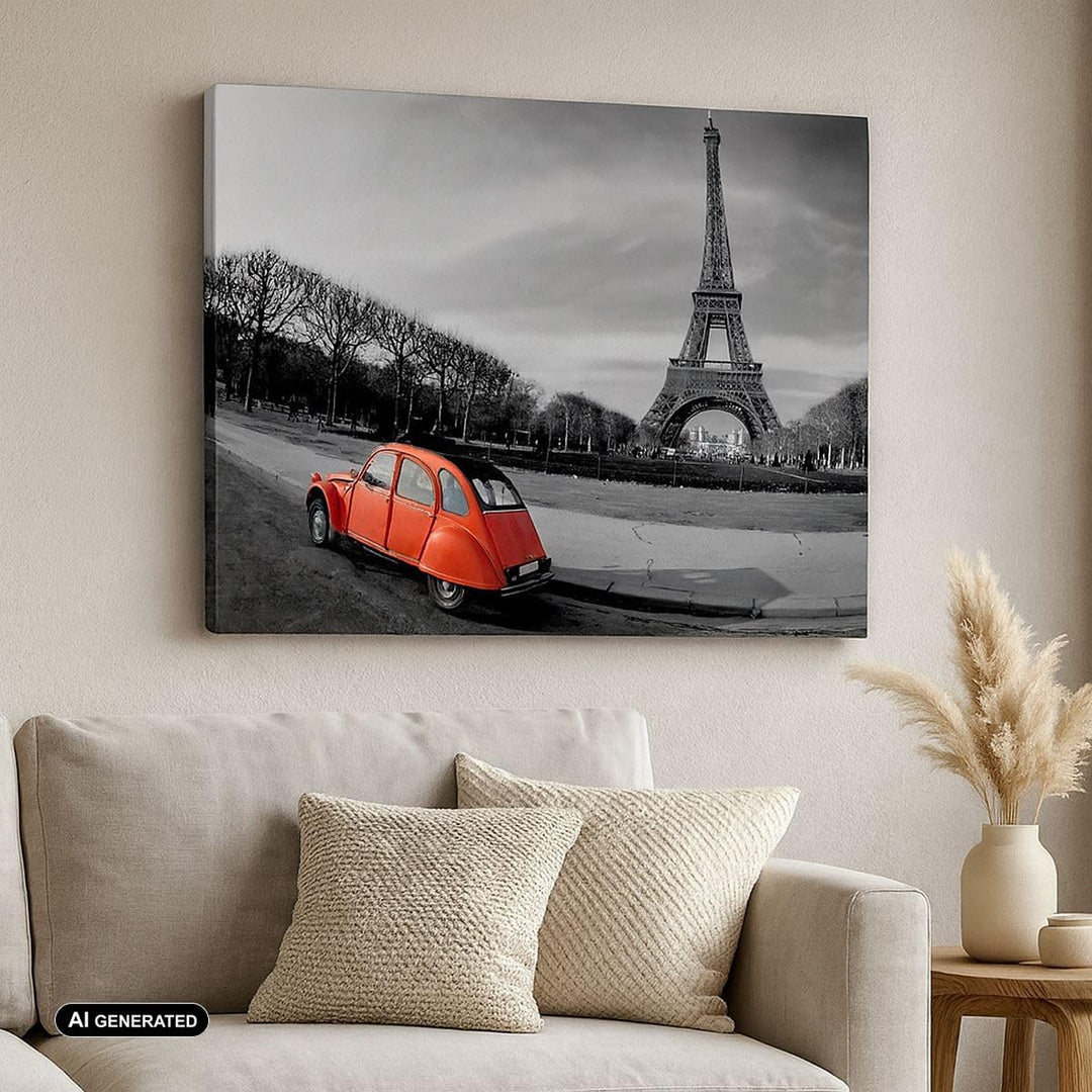 Bilder auf Leinwand 100x70cm Leinwandbild Auto Eiffle Kultur Architektur Gross Wanddeko Bild Schlafz