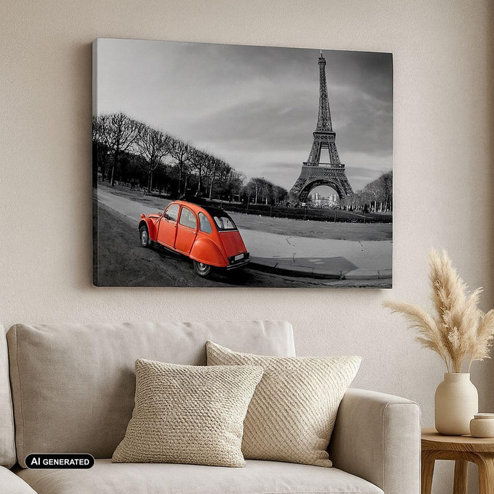 Bilder auf Leinwand 100x70cm Leinwandbild Auto Eiffle Kultur Architektur Gross Wanddeko Bild Schlafz