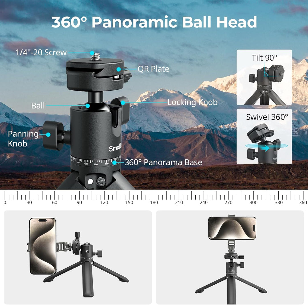SMALLRIG Tragbares Mini-Tischstativ, Kompaktes Kleines Tischstativ aus Aluminiumlegierung mit 360°-K