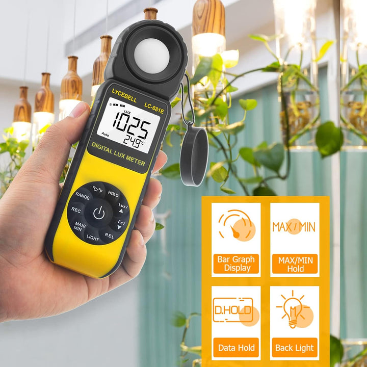Digital Luxmeter, LC-881E Belichtungsmesser 0.1-300,000 Lux mit Hintergrundbeleuchtung, Lichtmessger