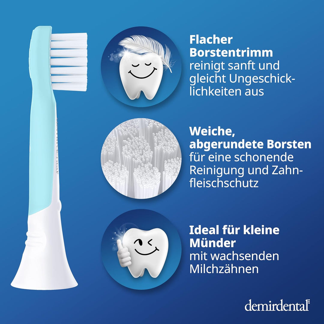 demirdental Kinder Ersatzbürsten passend für Philips Sonicare Kids, Compact Mini Bürstenköpfe für 3-