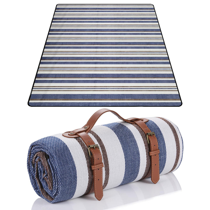 Picknickdecke 150 x 200cm,Blaue Streifen Picknickdecke Wasserdicht,Tragbare Extra Grosse Stranddecke