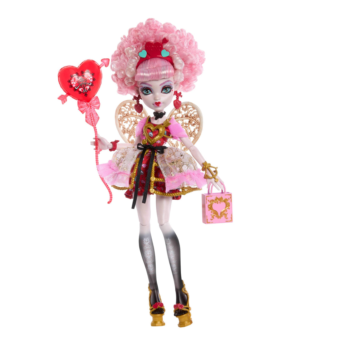 Monster High Scary Sweet Birthday-Puppe, Cupid Asteria im rosa und roten Partykleid mit themenbezoge